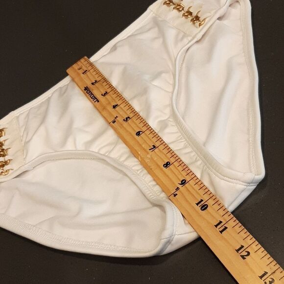 Kenneth Cole White Bikini Bottoms with Gold Hardware - Picture 7 of 8